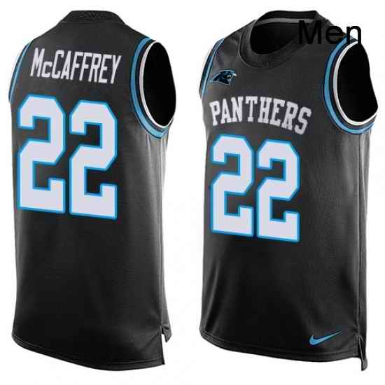 Mens Nike Carolina Panthers 22 Christian McCaffrey Limited Black Player Name Number Tank Top NFL Jersey